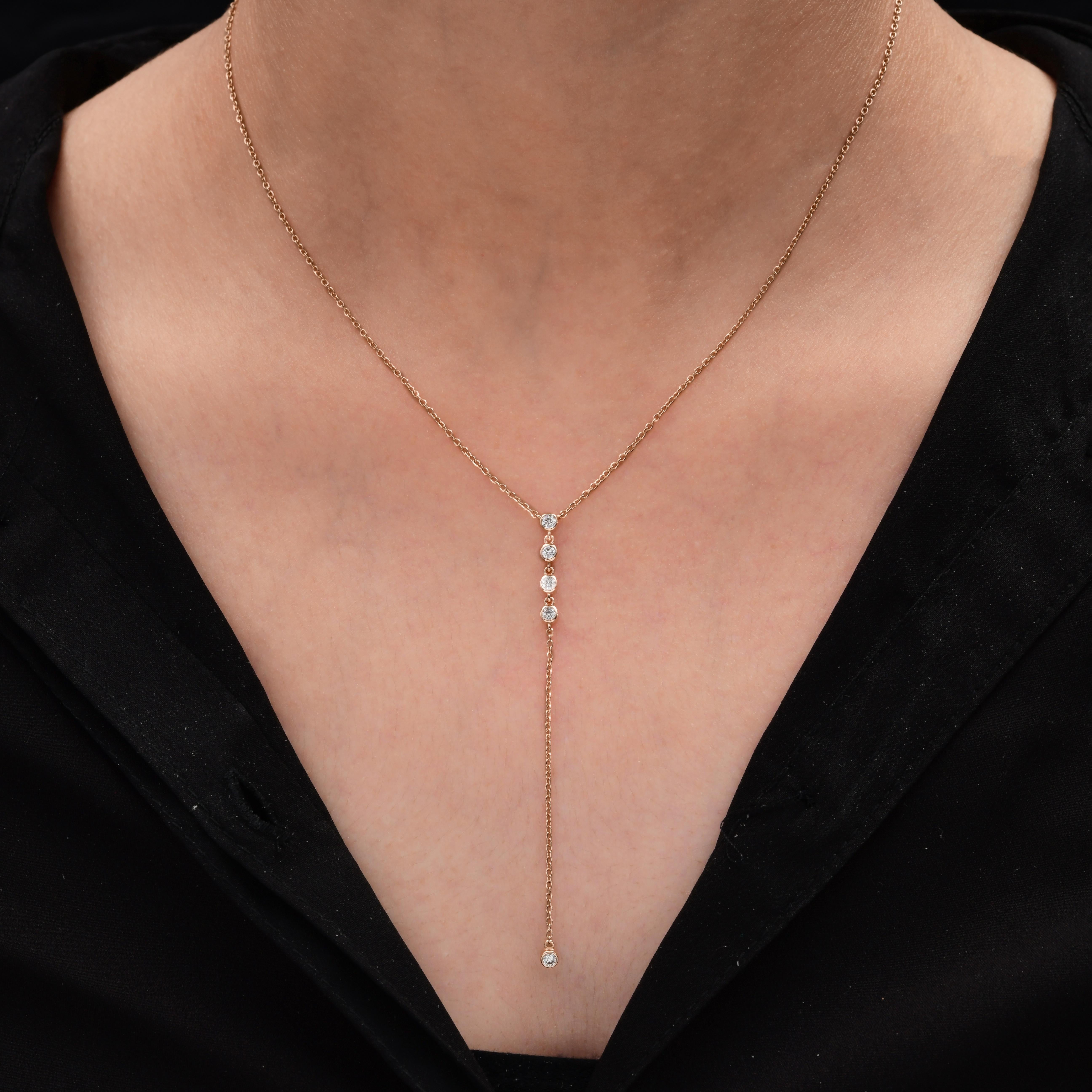 Echte 0,25 Karat SI Reinheit HI Farbe Diamant Lariat Halskette 14 Karat Rose Gold (Moderne) im Angebot