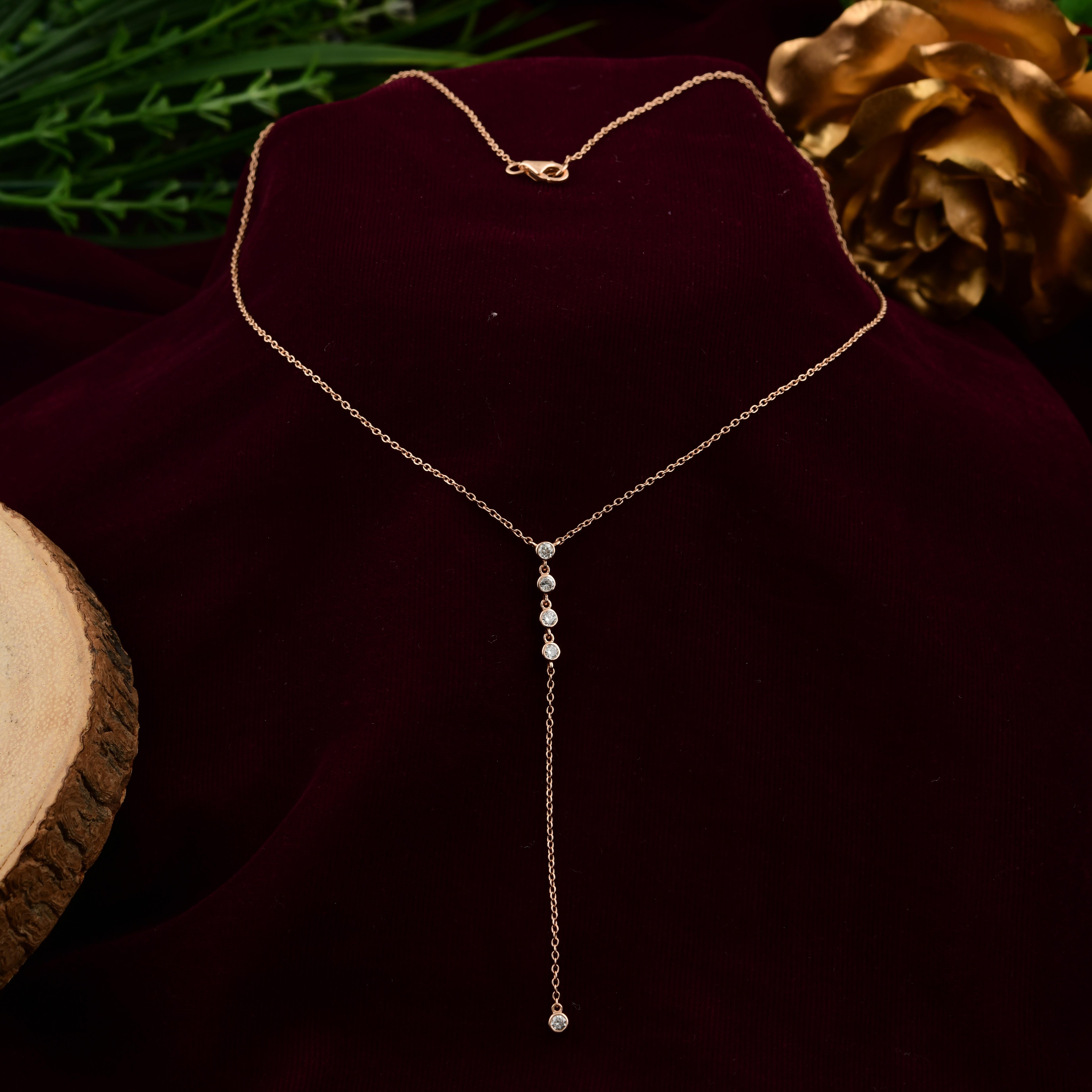 Echte 0,25 Karat SI Reinheit HI Farbe Diamant Lariat Halskette 14 Karat Rose Gold (Rundschliff) im Angebot