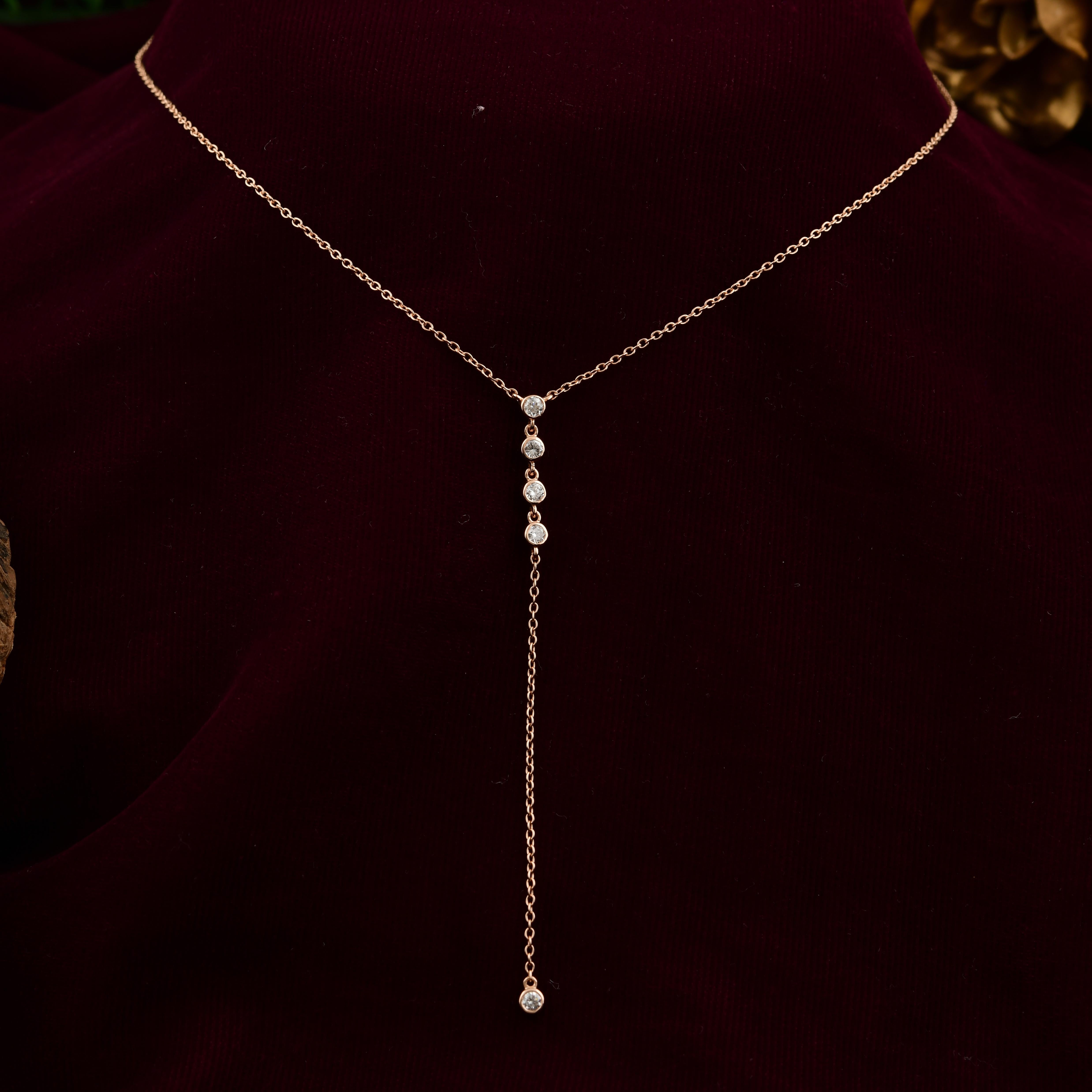 Echte 0,25 Karat SI Reinheit HI Farbe Diamant Lariat Halskette 14 Karat Rose Gold im Zustand „Neu“ im Angebot in Diera, Dubai