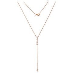 Real 0.25 Carat SI Clarity HI Color Diamond Lariat Necklace 14 Karat Rose Gold