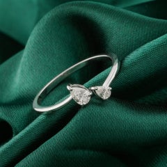 0.25 Ct Pear Natural Diamond Bypass Band Ring, 18K White Gold Fine jewelry