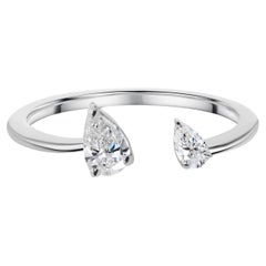 Real 0.25 Carat SI Clarity HI Color Pear Diamond Cuff Ring 18 Karat White Gold