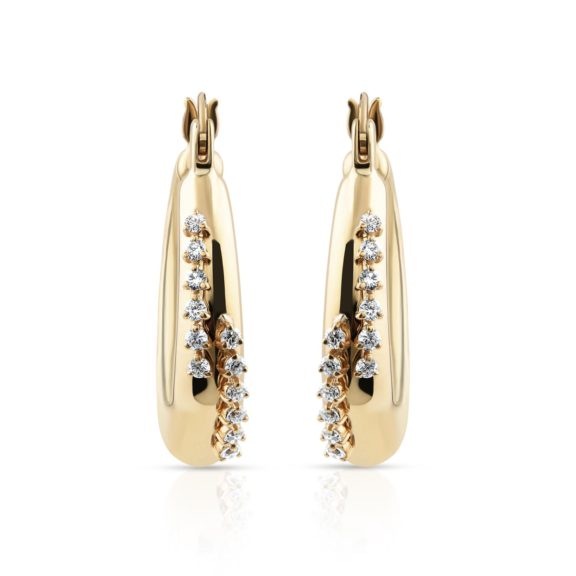 Real 0.26 Carat SI Clarity HI Color Diamond Hoop Earrings 18 Karat Yellow Gold For Sale