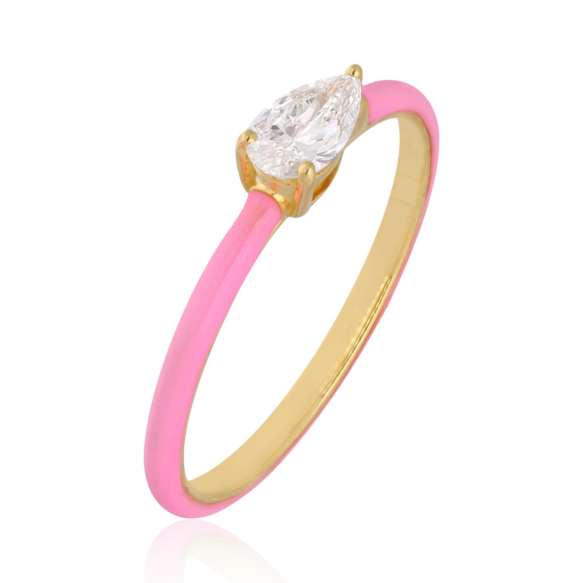 For Sale:  Real 0.3 Carat SI Clarity HI Color Pear Diamond Enamel Ring 14 Karat Yellow Gold 2