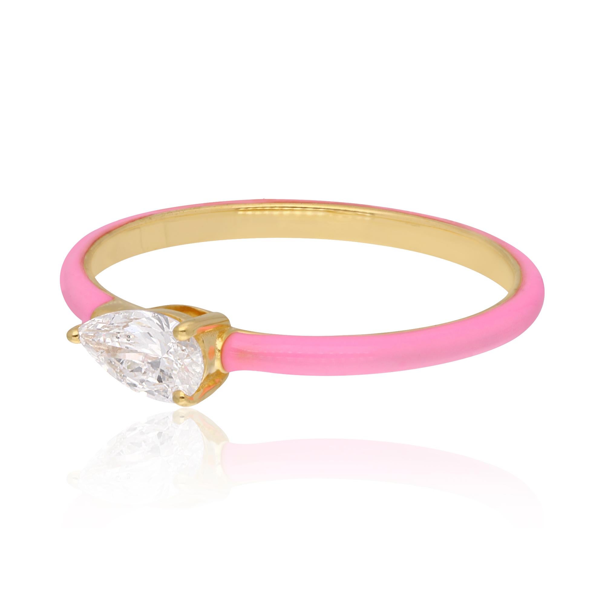 For Sale:  Real 0.3 Carat SI Clarity HI Color Pear Diamond Enamel Ring 14 Karat Yellow Gold 3