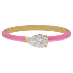 Real 0.3 Carat SI Clarity HI Color Pear Diamond Enamel Ring 14 Karat Yellow Gold