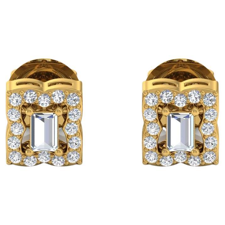 Real 0.31 Carat SI Clarity HI Color Diamond Flower Stud Earrings 18k Yellow Gold For Sale