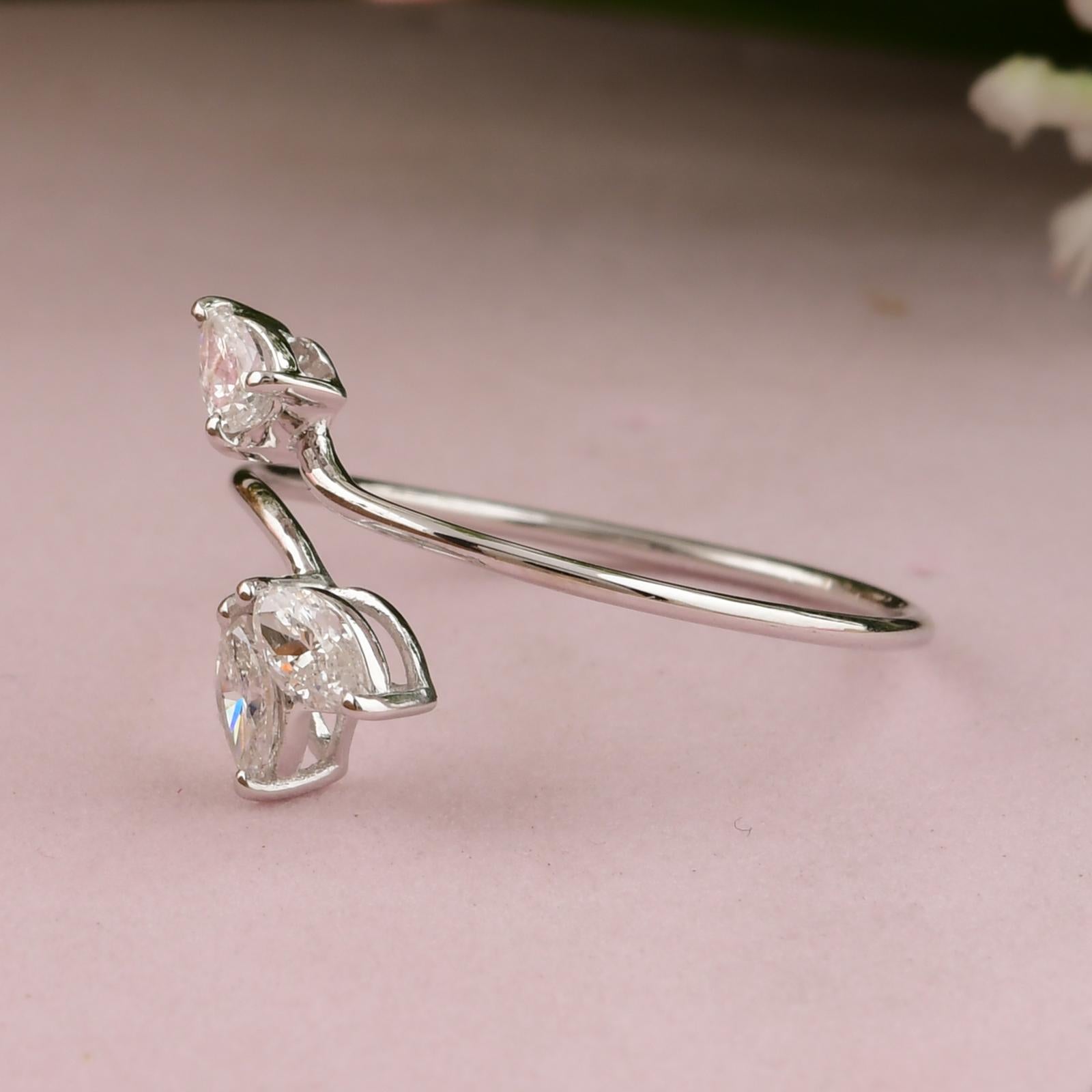 in vendita:  Anello con diamante reale da 0,31 carati SI/H Pear Marquise Arrow Design Oro bianco 18 carati 5