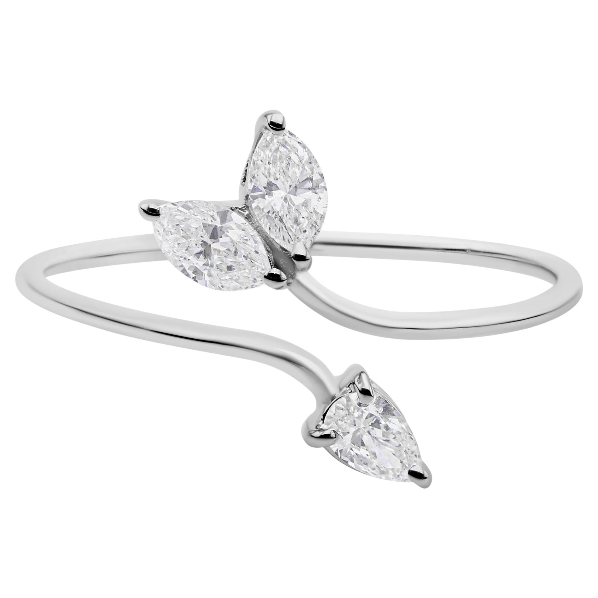 Real 0.31 Carat SI/H Pear Marquise Diamond Arrow Design Ring 18 Karat White Gold