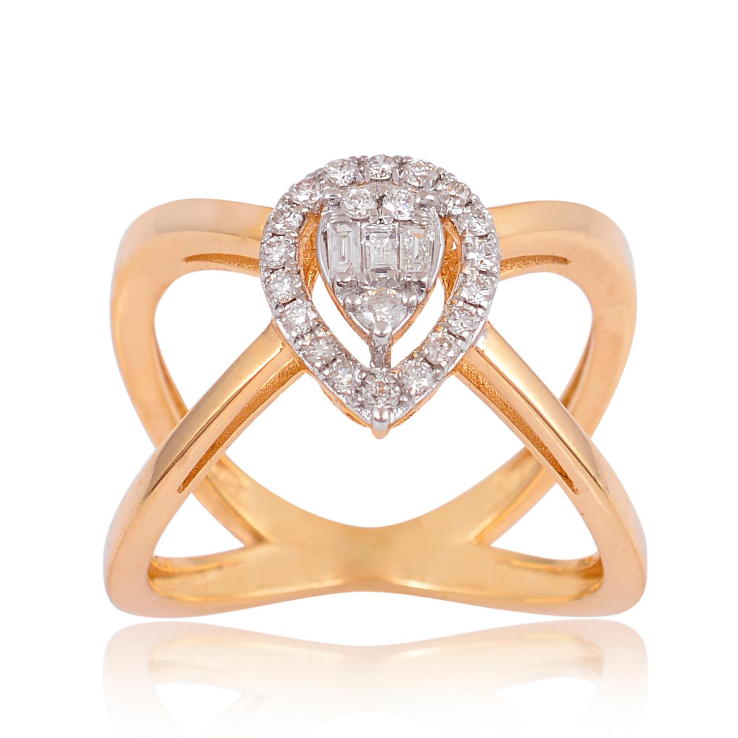 Real 0,35 Karat Diamant Criss Cross Ring 18 Karat Roségold Handgefertigter Schmuck (Moderne) im Angebot