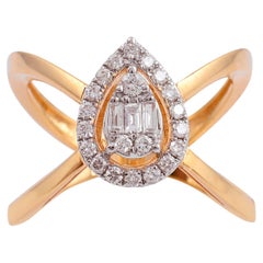 Used Real 0.35 Carat Diamond Criss Cross Ring 18 Karat Rose Gold Handmade Jewelry