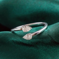 Natural Pear Cut Diamond Toi et Moi Ring 0.36 Carat 18K White Gold Open Bypass