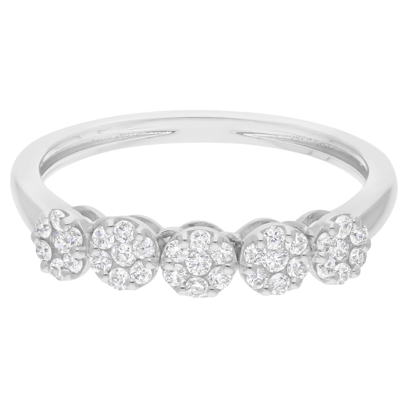 Real 0.37ct SI/H Diamond Cluster Five Stone Style Band Ring 18 Karat White Gold