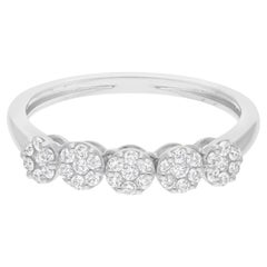 Real 0.37ct SI/H Diamond Cluster Five Stone Style Band Ring 18 Karat White Gold