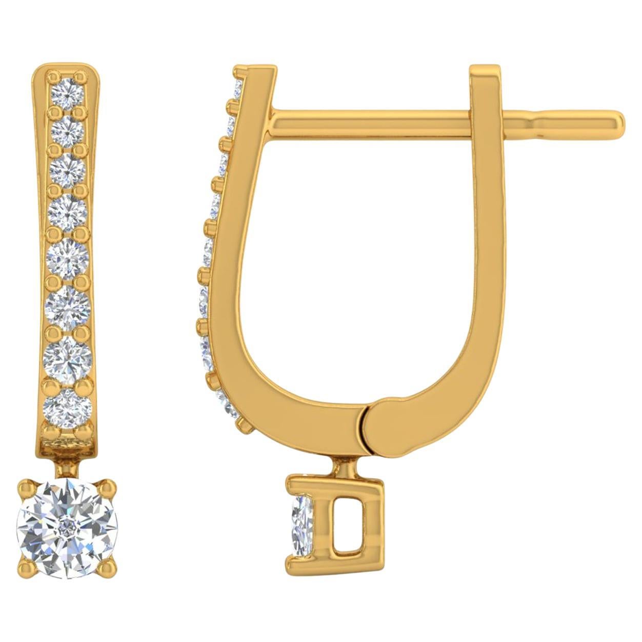 Boucles d
oreilles en or jaune 18 carats avec diamants de 0,4 carat de pureté SI de couleur hi-colore