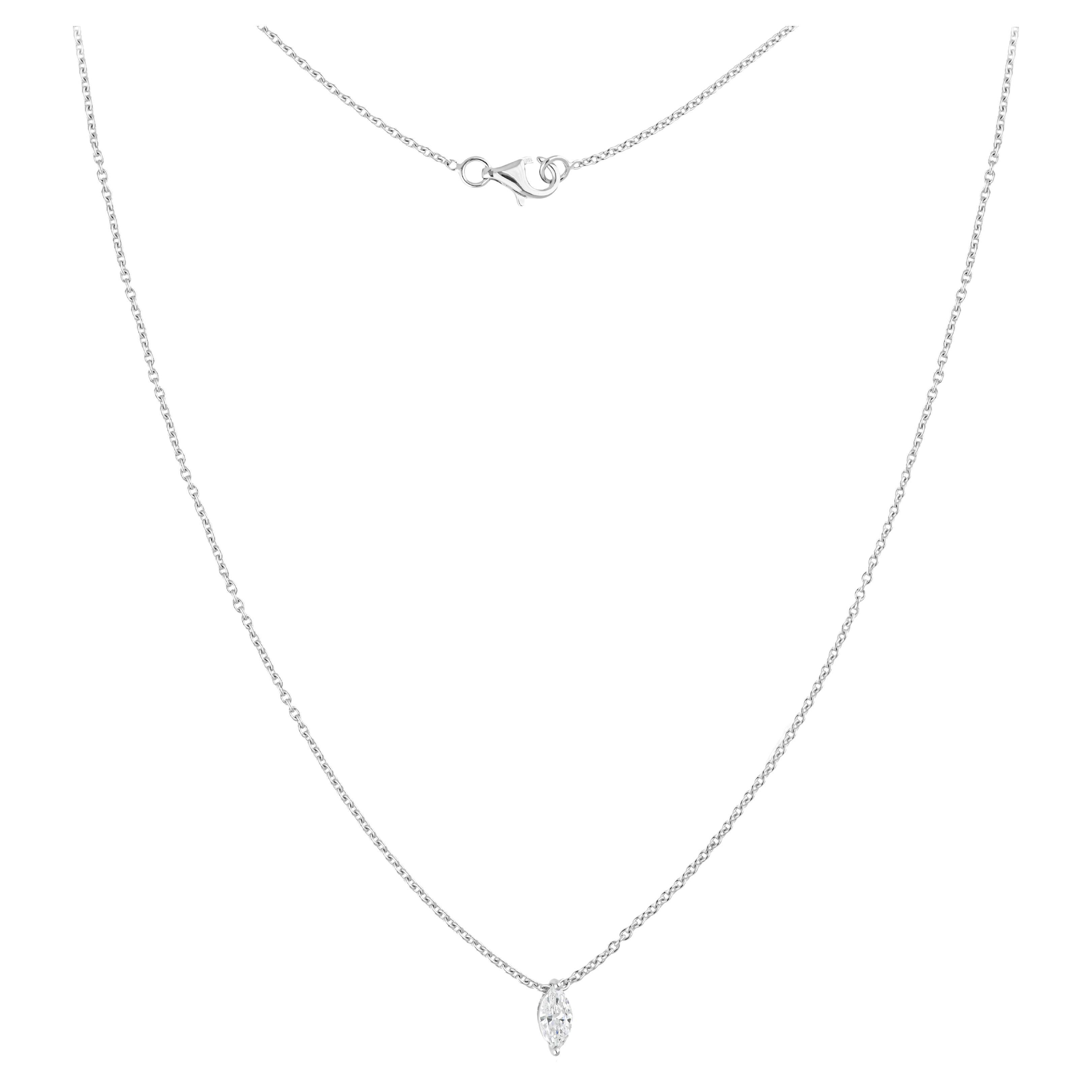 Real 0.4 Carat SI Clarity HI Color Marquise Diamond Necklace 18 Karat White Gold