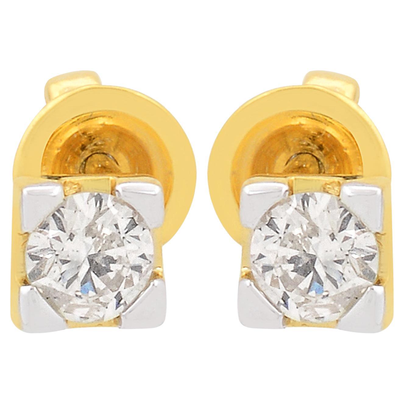 Real 0.40 Carat SI/H Solitaire Diamond Stud Earrings 10 Karat Yellow White Gold