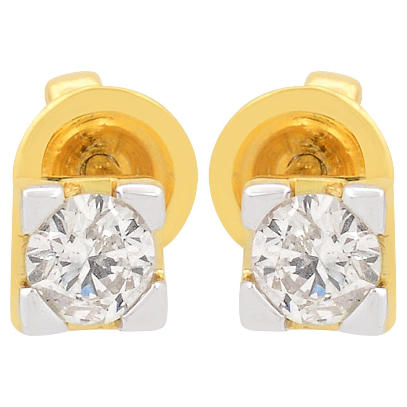 Echte 0,40 Karat SI/H Solitär-Diamant-Ohrstecker 10 Karat Gelbweißgold im Angebot