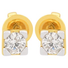 Real 0.40 Carat SI/H Solitaire Diamond Stud Earrings 10 Karat Yellow White Gold