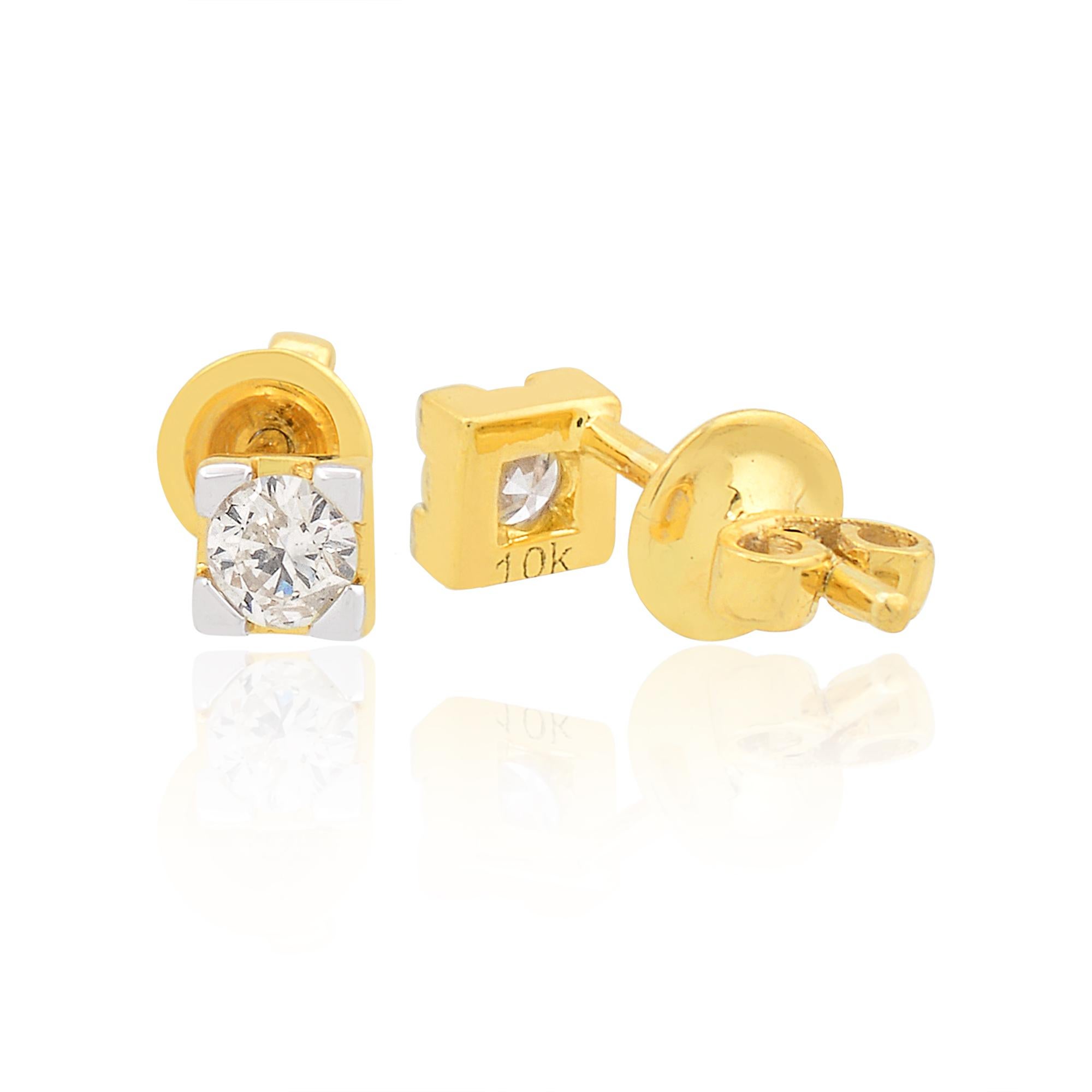 SI Klarheit HI Farbe Solitär Diamant Ohrstecker 10 Karat Gelb Weiß Gold (Rundschliff) im Angebot