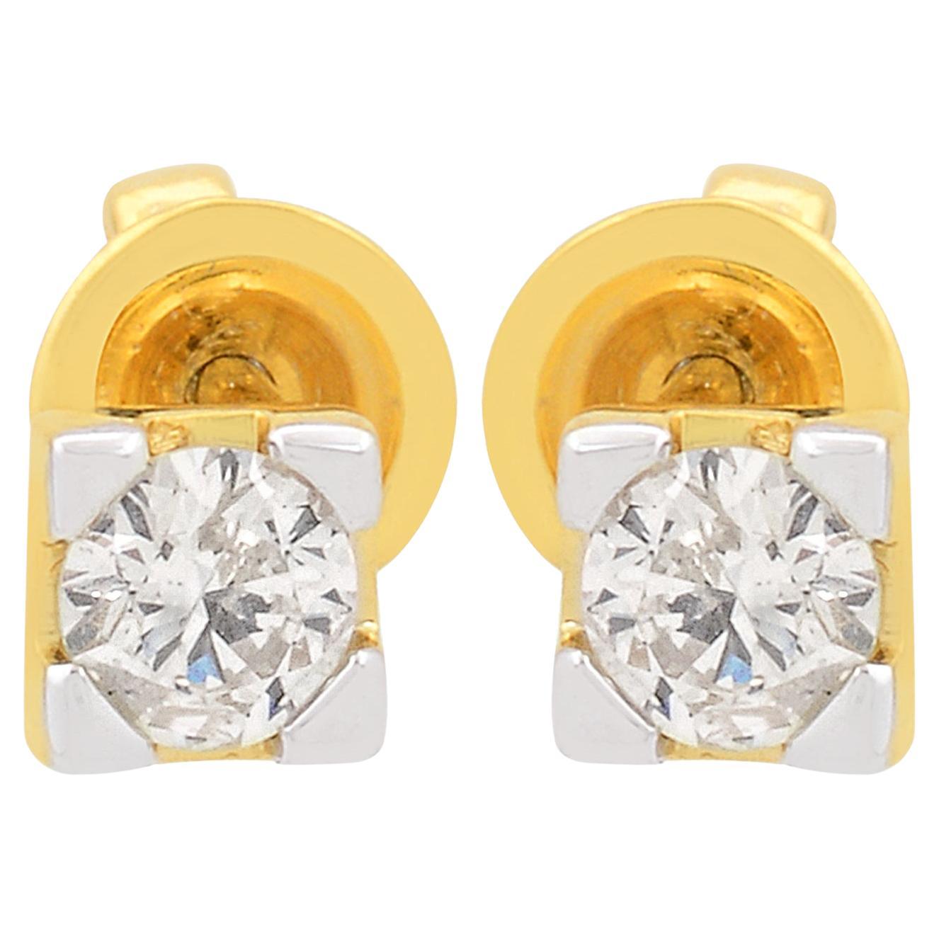 SI Clarity HI Color Solitaire Diamond Stud Earrings 10 Karat Yellow White Gold
