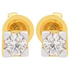 SI Clarity HI Color Solitaire Diamond Stud Earrings 10 Karat Yellow White Gold