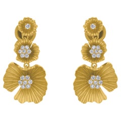 Real 0.43 Carat SI Clarity HI Color Diamond Leaf Earrings 14 Karat Yellow Gold