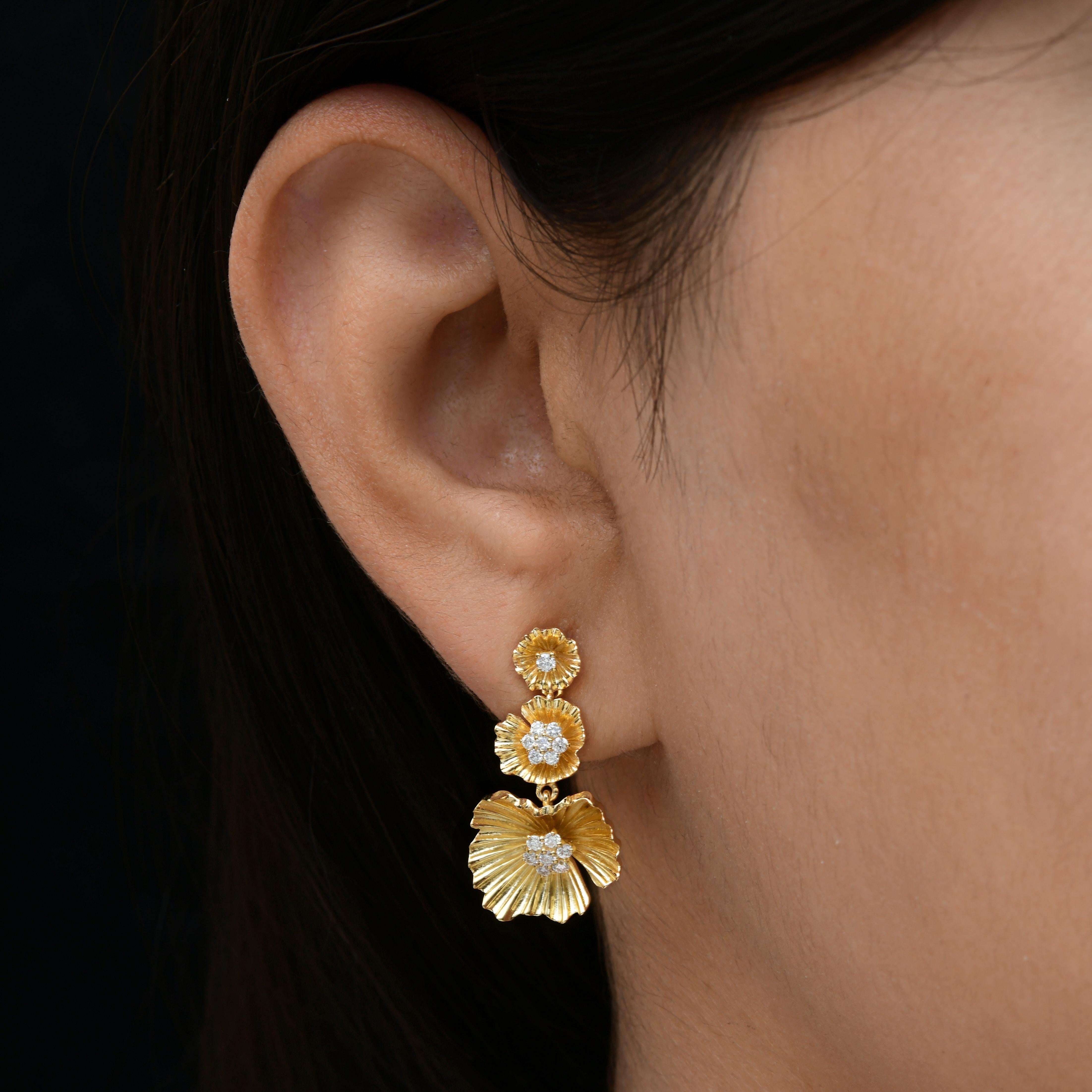 Echte 0,43 Karat SI Reinheit HI Farbe Diamant Blatt Ohrringe 18 Karat Gelbgold Damen im Angebot