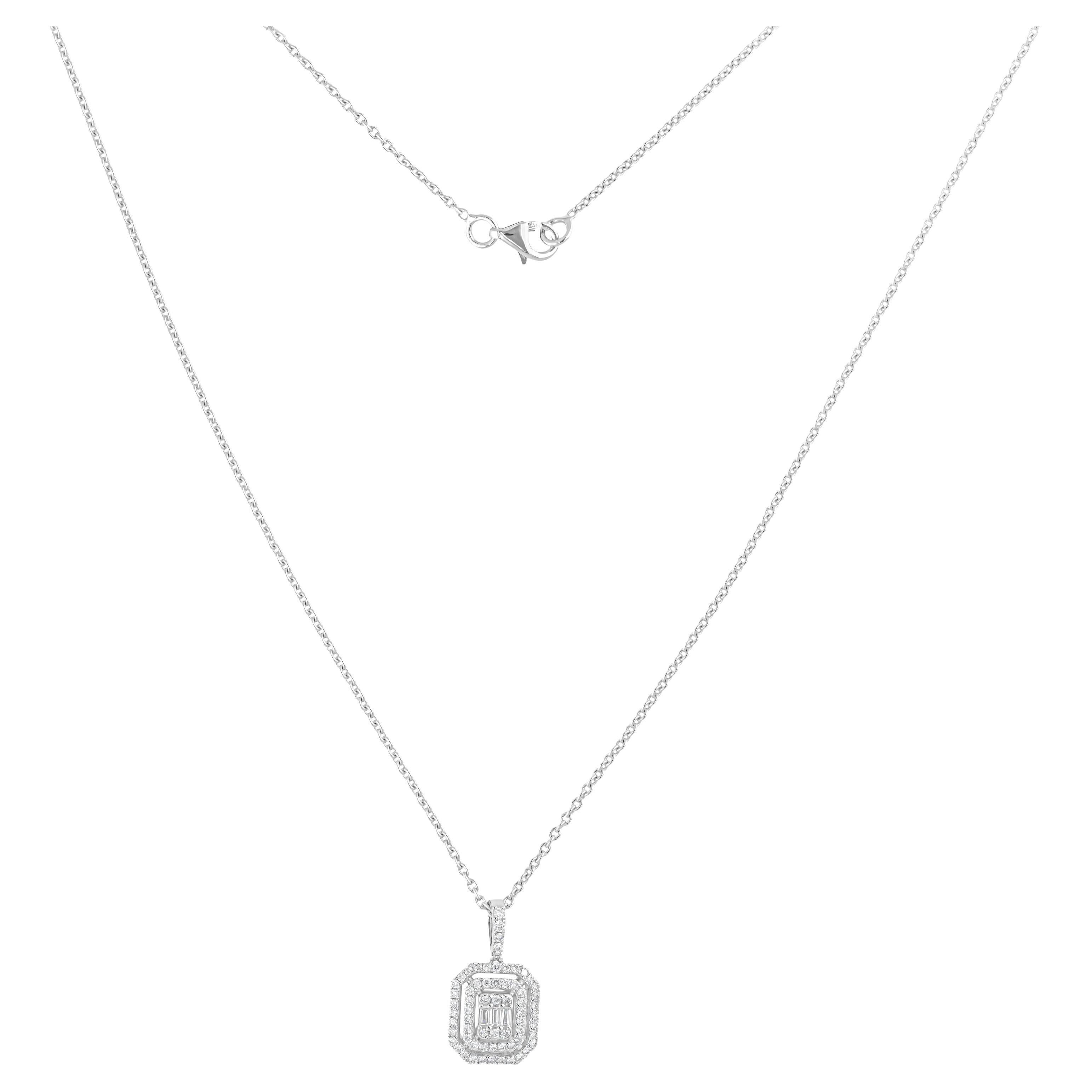 Real 0.43 Carat SI Clarity HI Color Diamond Pendant Necklace 18 Karat White Gold