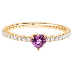 Real 0.44 Carat Pink Sapphire 0.40 Carat SI/H Diamond Ring 14 Karat Yellow Gold