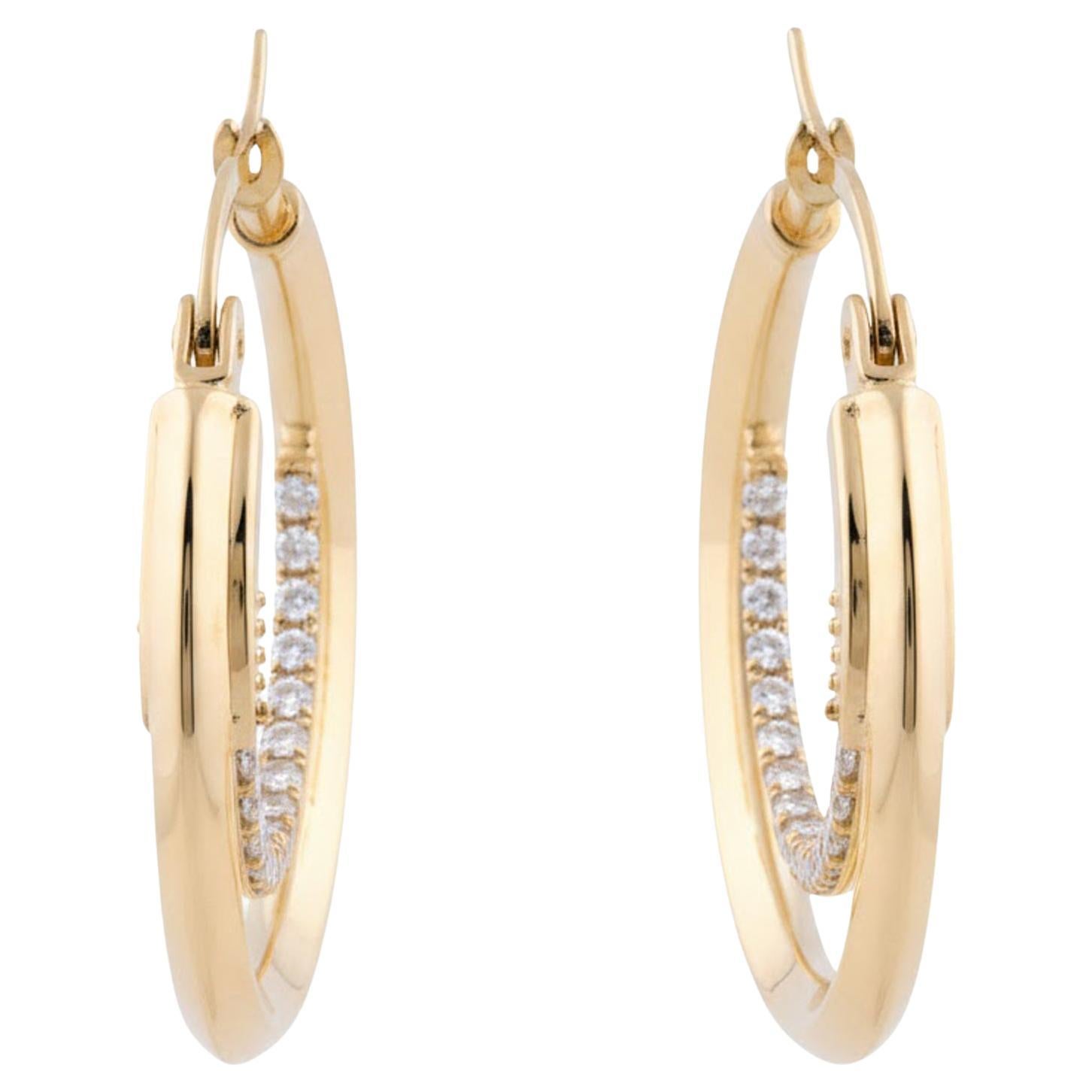 Real 0.44 Carat SI Clarity HI Color Diamond Hoop Earrings 18 Karat Yellow Gold en vente