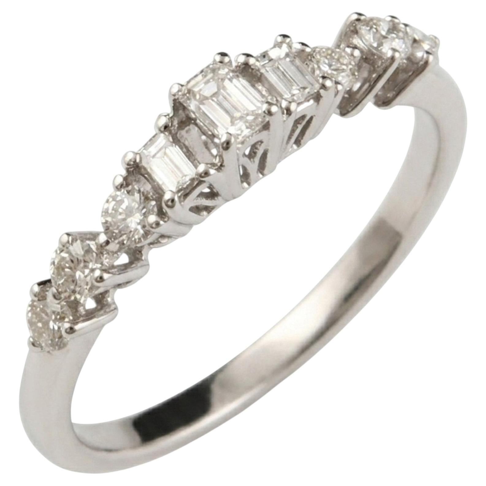 For Sale:  Real 0.44 Carat SI Clarity HI Color Multi Shape Diamond Ring 18 Karat White Gold