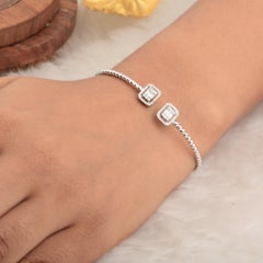 Real 0.45 Carat Baguette Round Diamond Cuff Bangle Bracelet 18 Karat White Gold