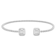 Bracciale con diamanti tondi baguette da 0,45 carati reali in oro bianco 18 carati