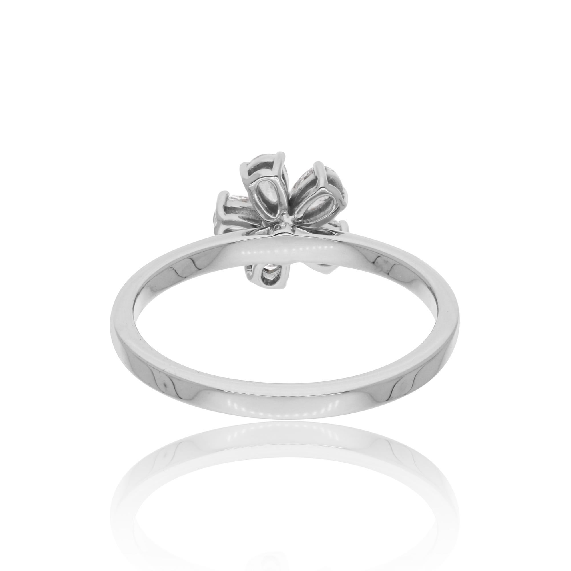Modern Real 0.45 Carat SI Clarity HI Color Pear Diamond Floral Ring 14 Karat White Gold For Sale