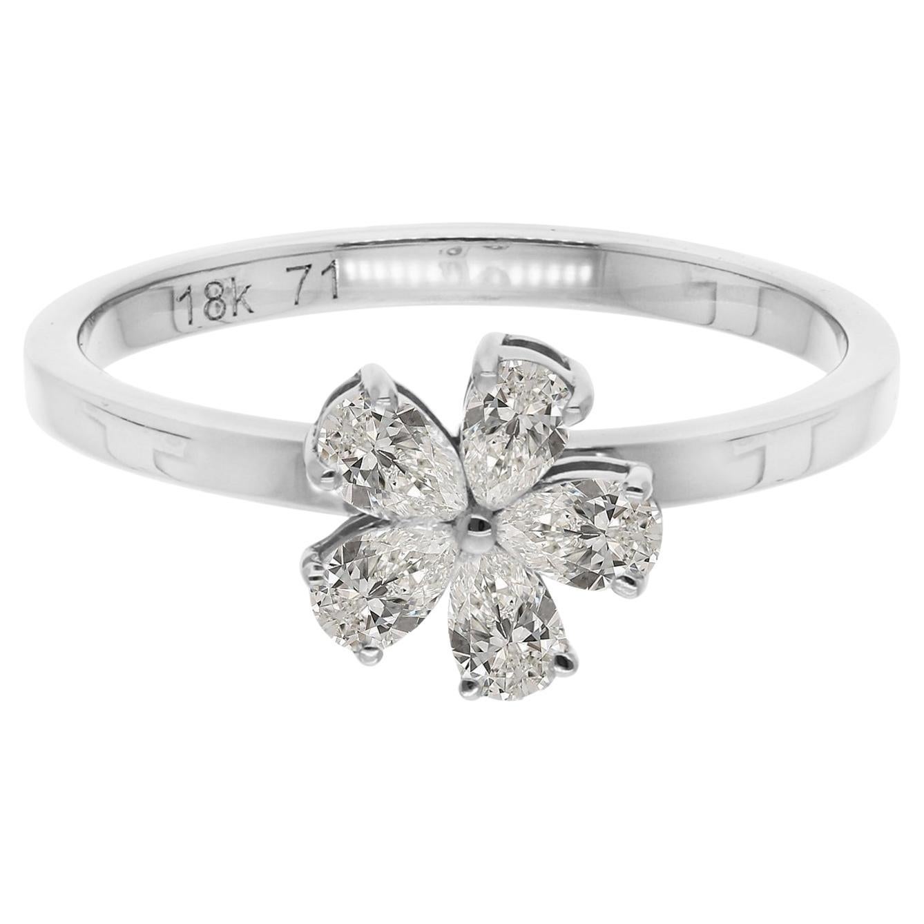 Real 0.45 Carat SI Clarity HI Color Pear Diamond Floral Ring 14 Karat White Gold For Sale