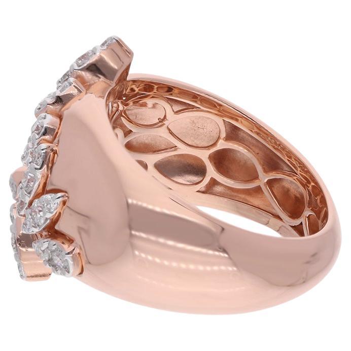 Modern Real 0.47 Carat Round Diamond Dome Ring 18 Karat Rose Gold Handmade Fine Jewelry For Sale
