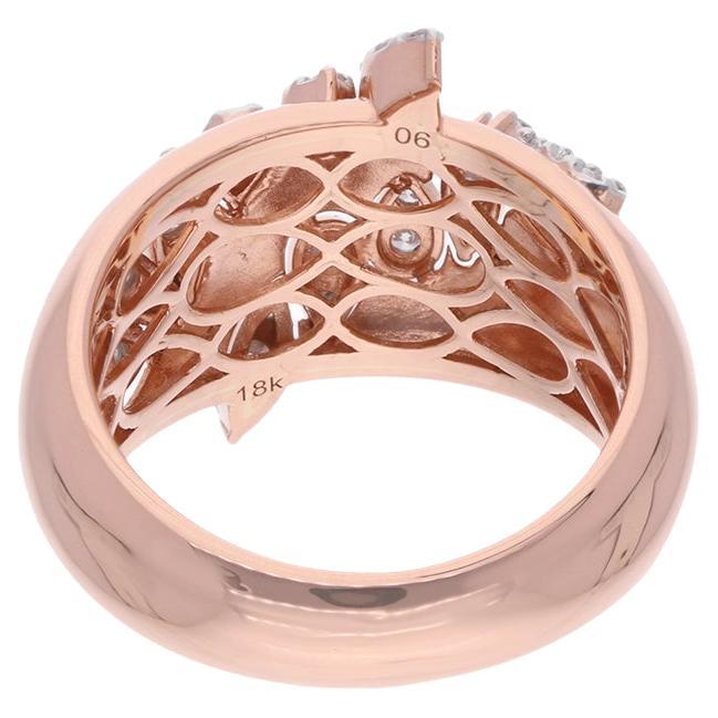 Round Cut Real 0.47 Carat Round Diamond Dome Ring 18 Karat Rose Gold Handmade Fine Jewelry For Sale