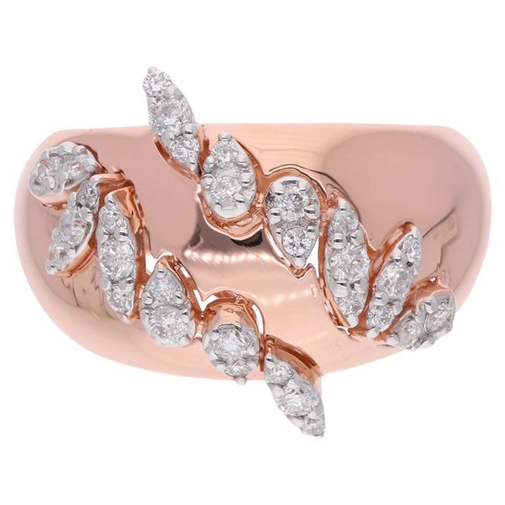 Real 0.47 Carat Round Diamond Dome Ring 18 Karat Rose Gold Handmade Fine Jewelry For Sale