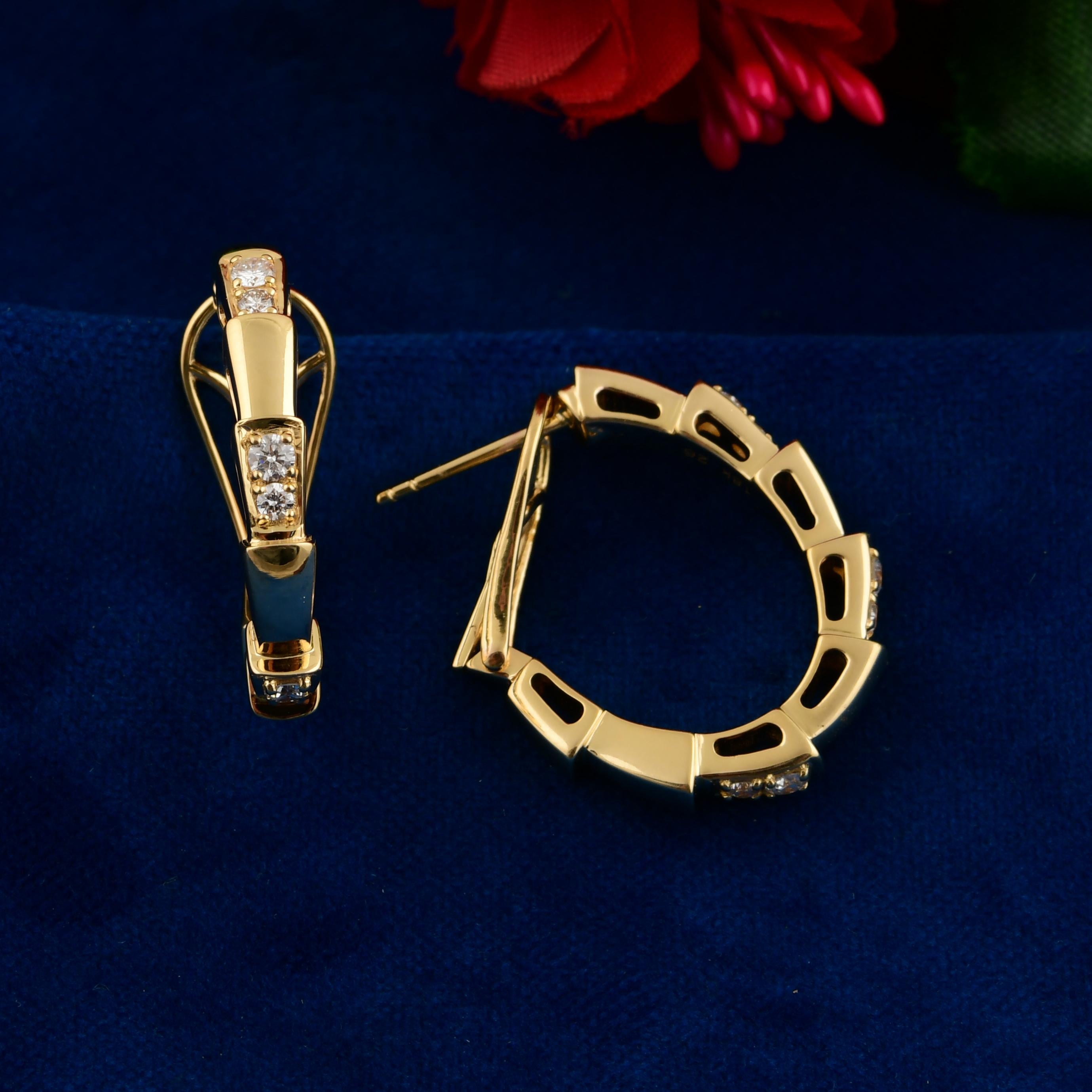 Moderne Véritable 0.47 Carat SI Clarity HI Color Diamond Hoop Earrings 18 Karat Yellow Gold en vente