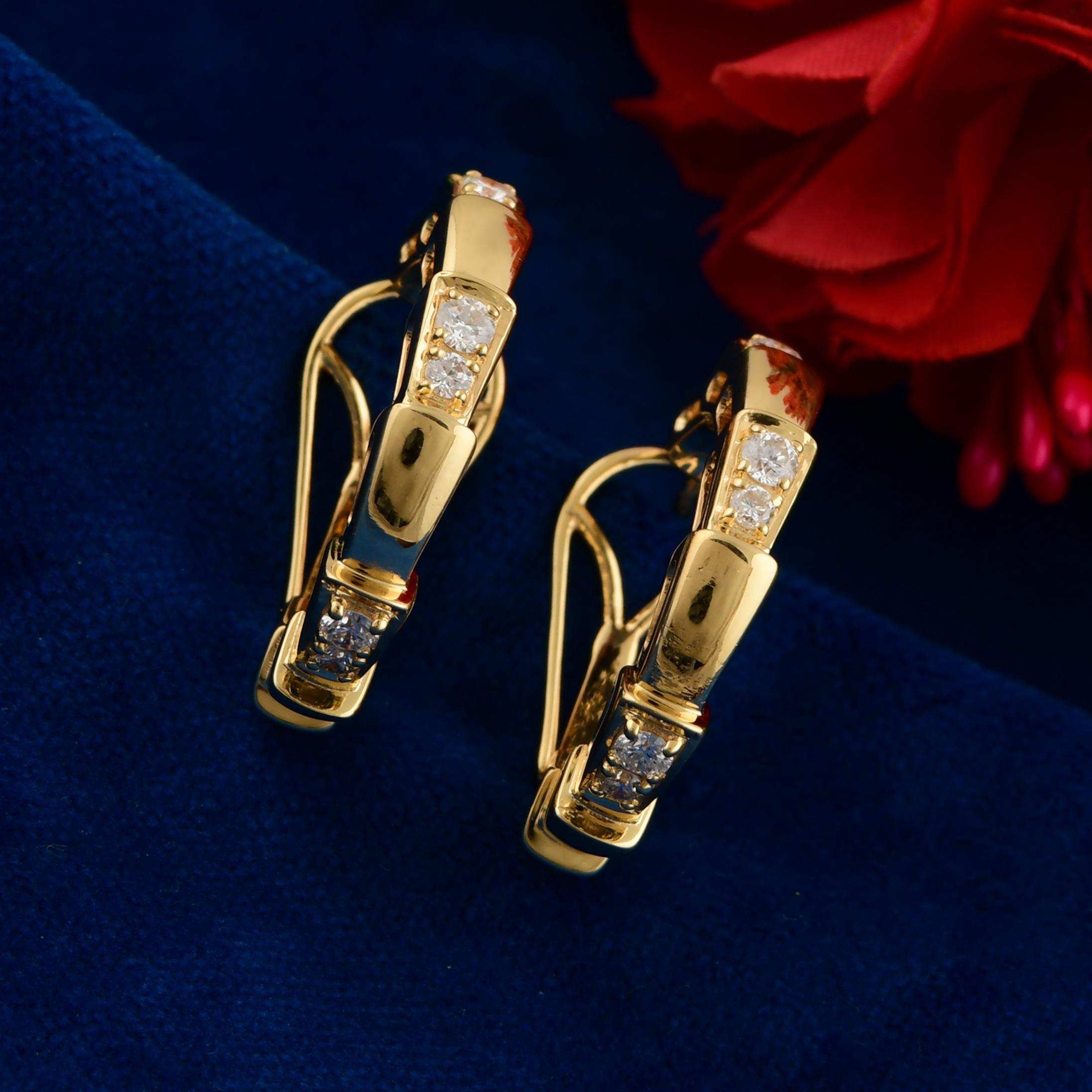Taille ronde Véritable 0.47 Carat SI Clarity HI Color Diamond Hoop Earrings 18 Karat Yellow Gold en vente