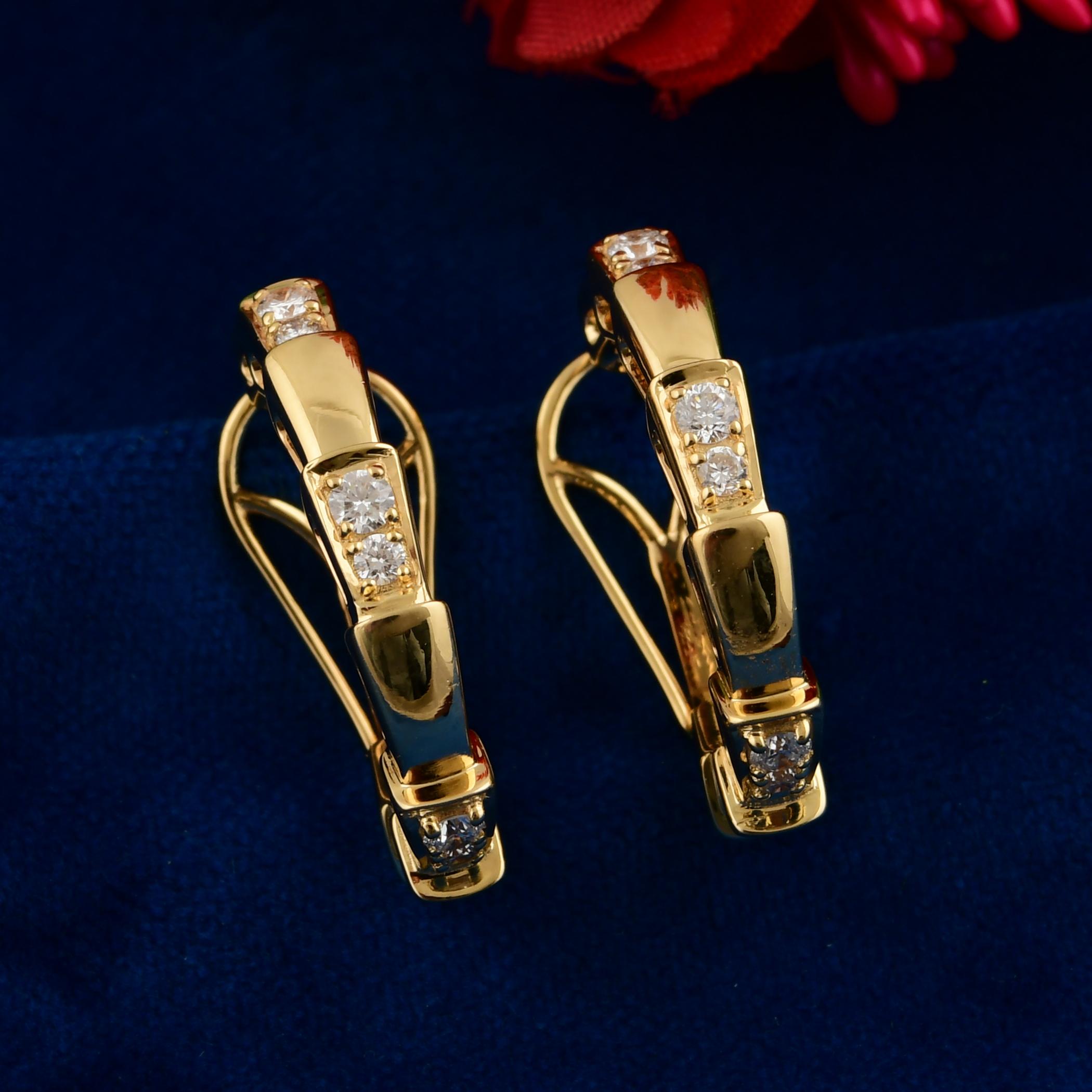 Véritable 0.47 Carat SI Clarity HI Color Diamond Hoop Earrings 18 Karat Yellow Gold Neuf - En vente à Diera, Dubai