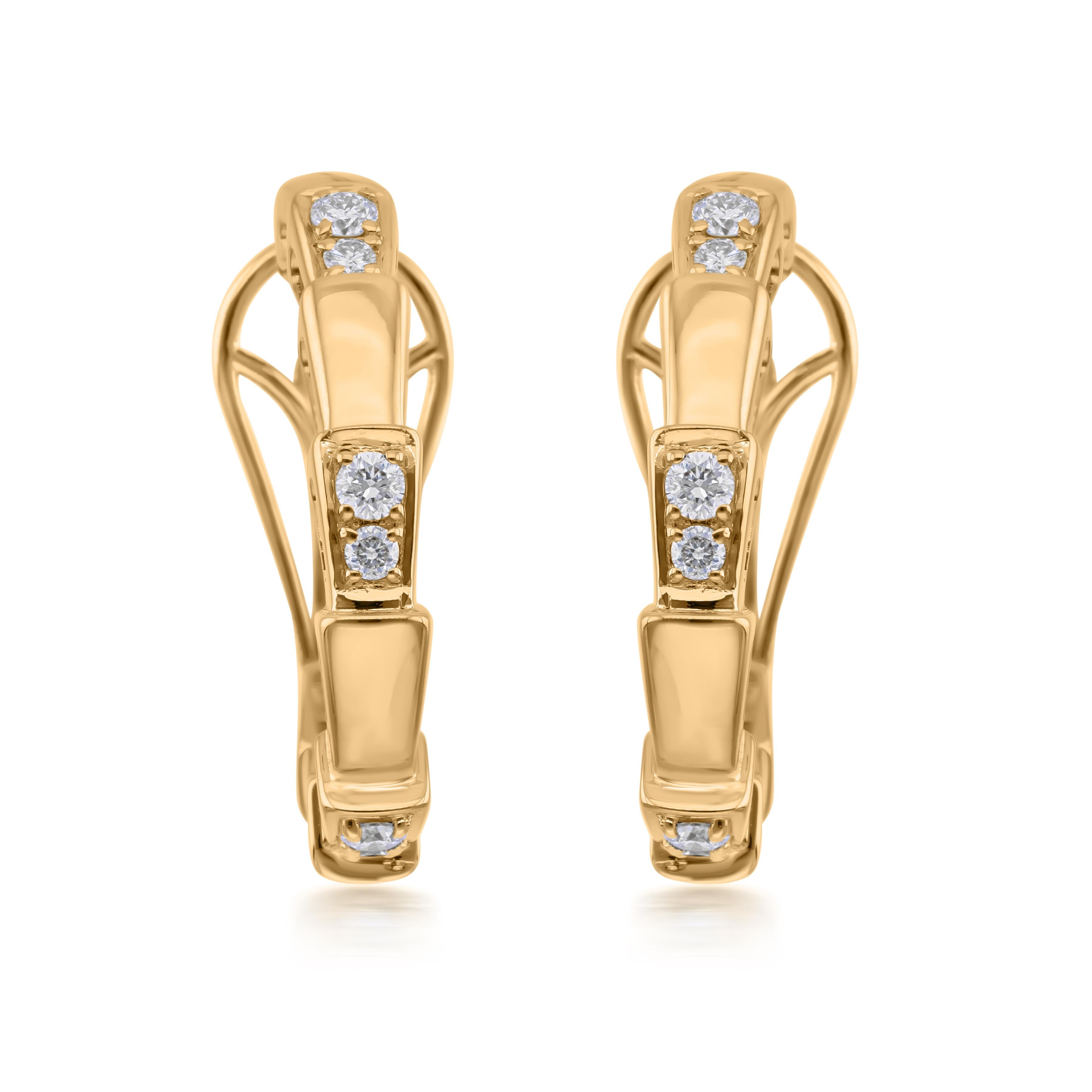 Véritable 0.47 Carat SI Clarity HI Color Diamond Hoop Earrings 18 Karat Yellow Gold Pour femmes en vente