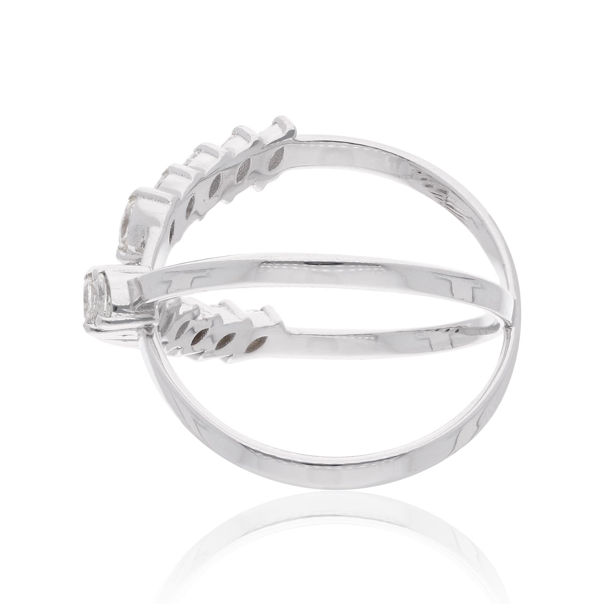 Modern Real 0.47 Carat SI/H Marquise Diamond Fine Criss Cross Ring 18 Karat White Gold For Sale