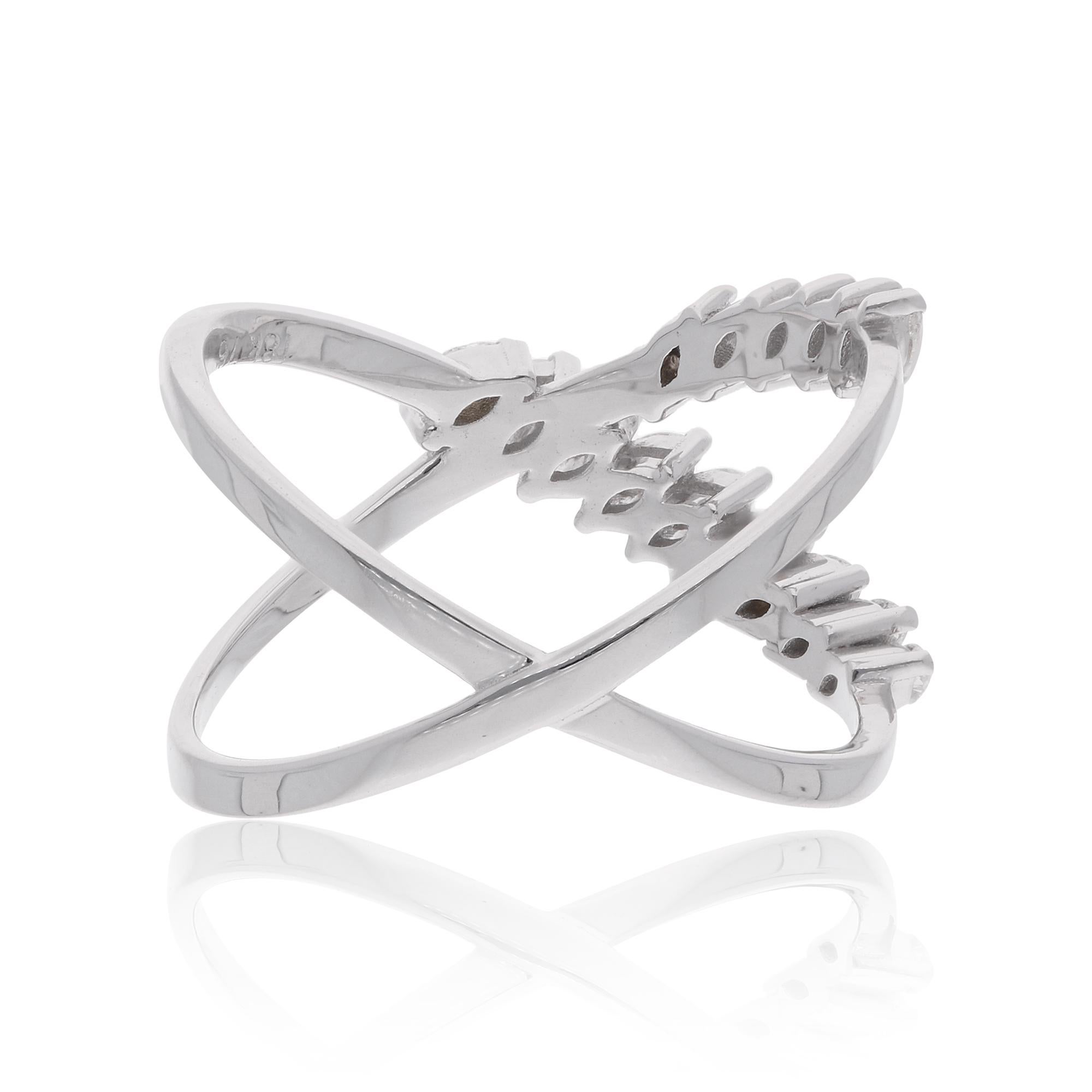 Marquise Cut Real 0.47 Carat SI/H Marquise Diamond Fine Criss Cross Ring 18 Karat White Gold For Sale