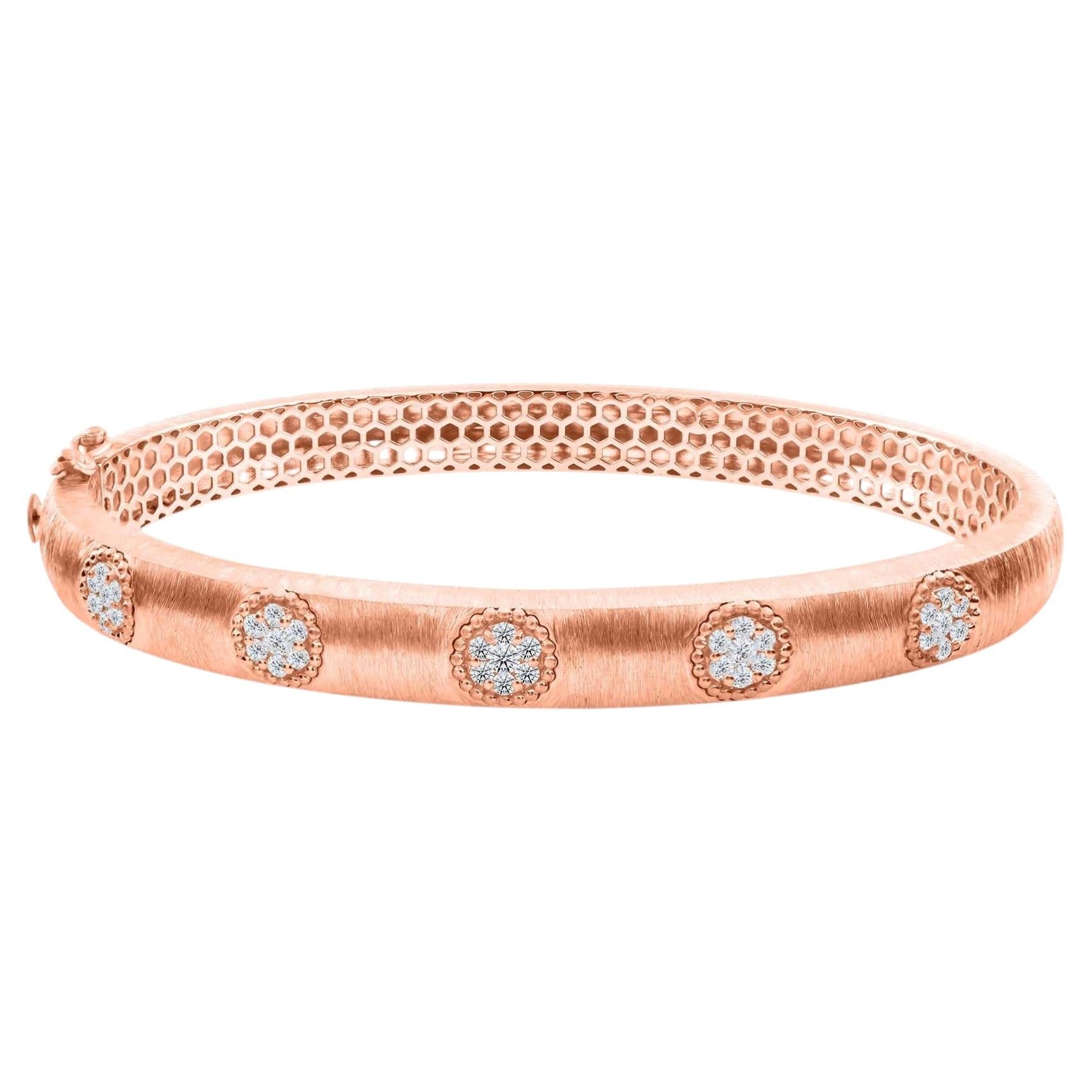 Real 0.48 Carat SI/H Diamond Floral Bangle Bracelet 18 Karat Rose Gold Jewelry