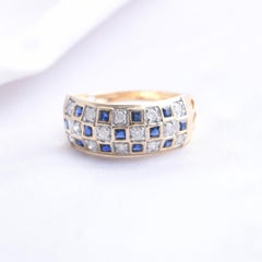 Real 0.51 Carat Blue Sapphire 0.28 Carat SI/H Diamond Ring 14 Karat Yellow Gold