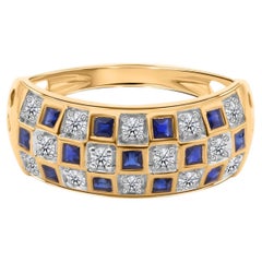 Real 0.51 Carat Blue Sapphire 0.28 Carat SI/H Diamond Ring 14 Karat Yellow Gold