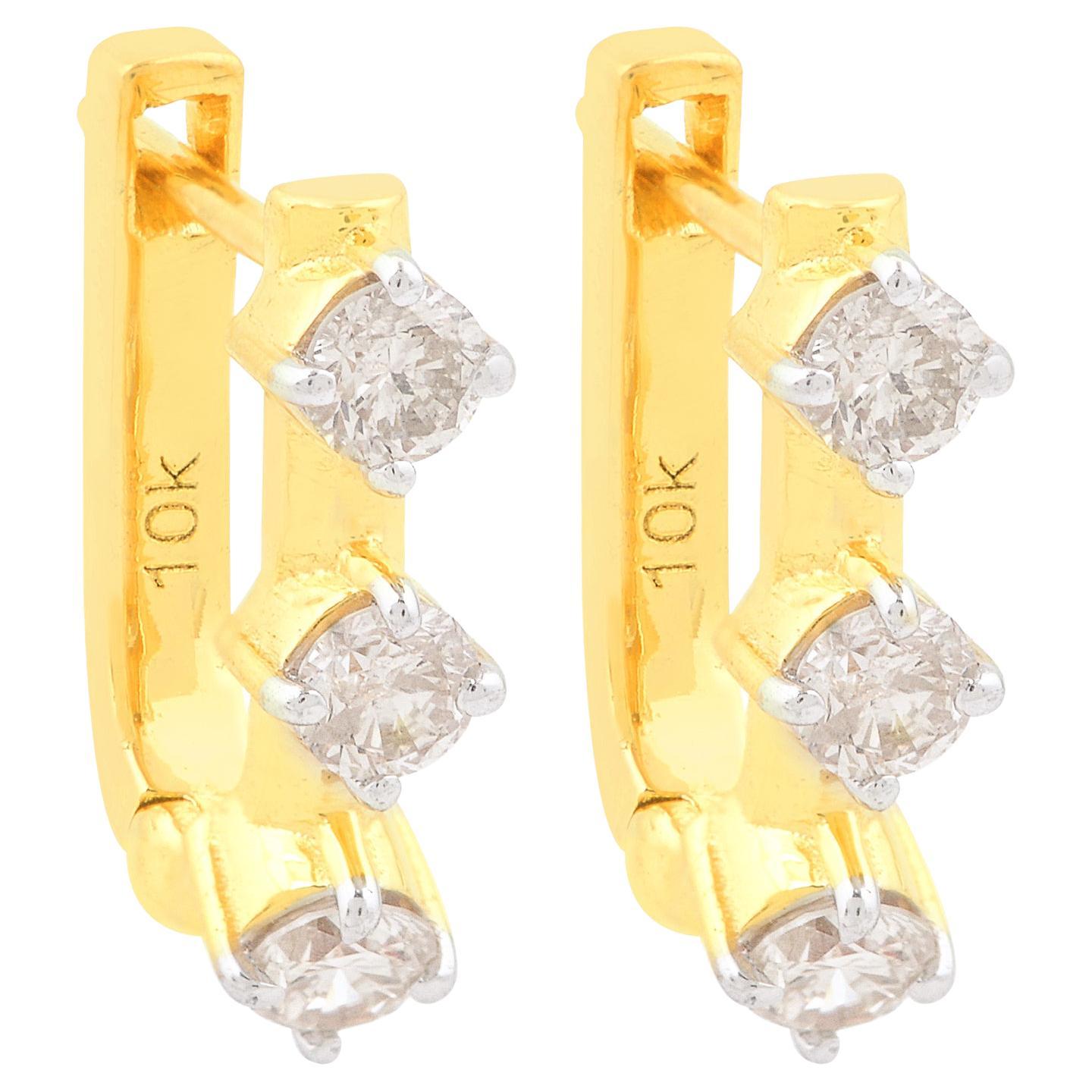 Real 0.51 Carat SI Clarity HI Color Diamond Latch Back Earrings 10k Yellow Gold For Sale