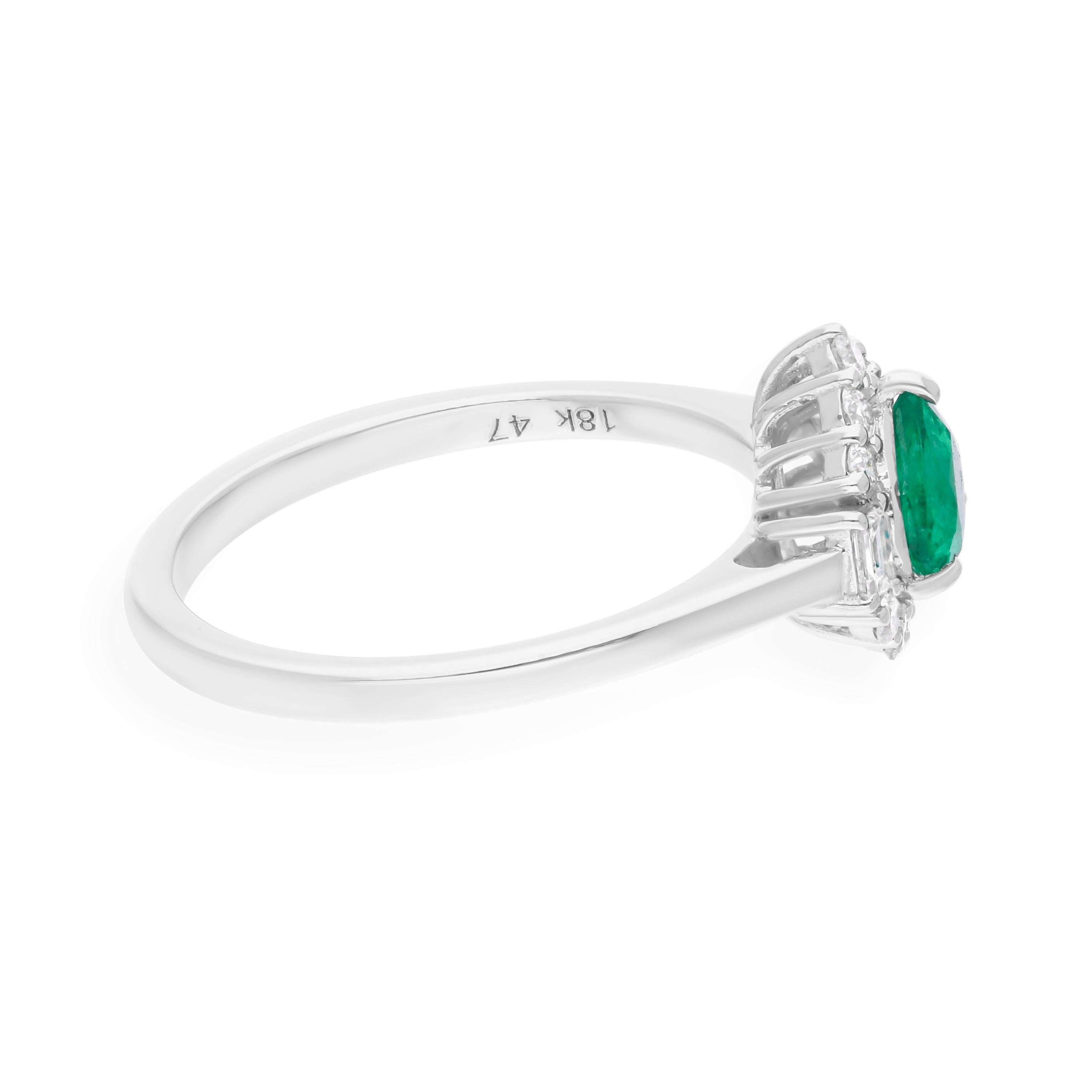 Real 0,51 Karat sambischer Smaragd 0,34 Karat SI/H Diamantring 18 Karat Weißgold (Moderne) im Angebot